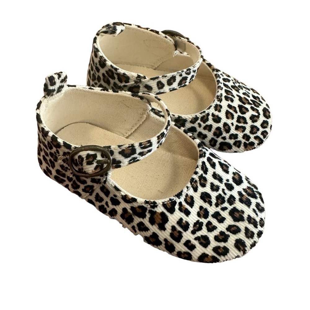 GAP Baby Leopard Animal Print Corduroy Mary Jane Walker Flat Shoes With Grips